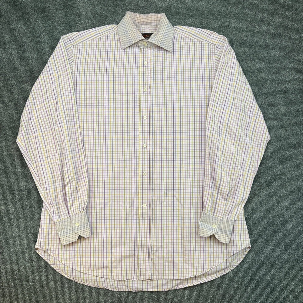 ETRO Mens Dress Shirt Size 44 Made in Italy Plaid Checkered Long Sleeve
